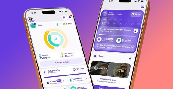 Two phones each showing a screenshot of the Biscuit app