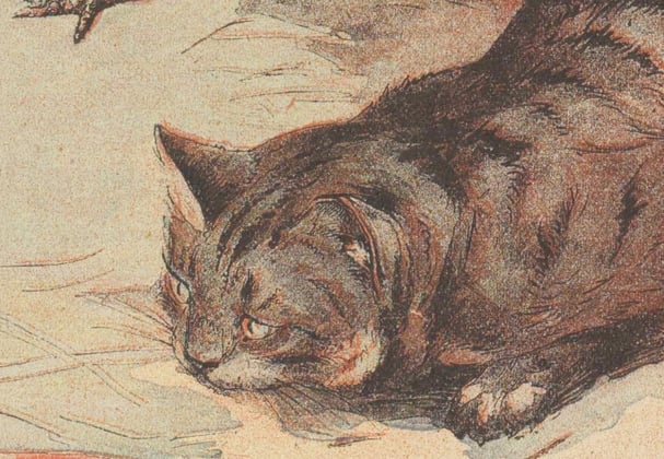 A historic painting of a siberian cat.
