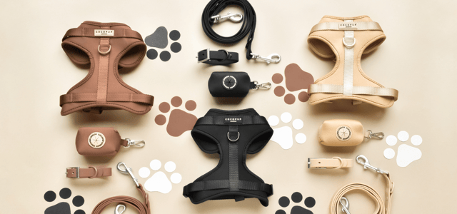 3 beige harnesses against a nude backdrop.