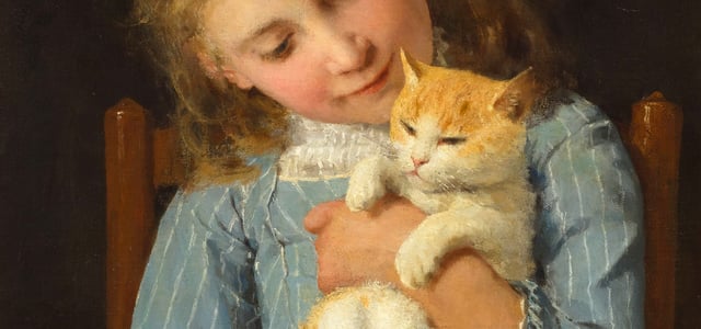 'Girl With a Cat' Albert Anker