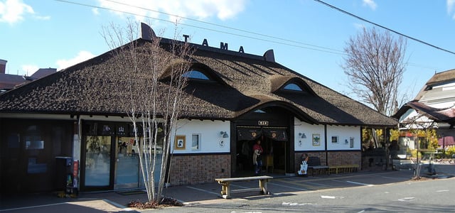 Kishi station exterior that looks like a cat