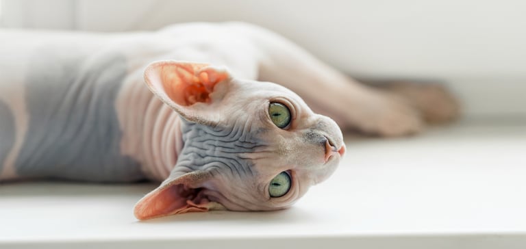 a sphynx cat laying down