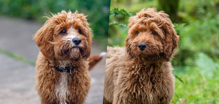 A cockapoo and a cavapoo