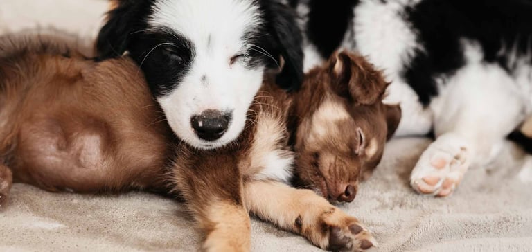 Two puppies sleeping together