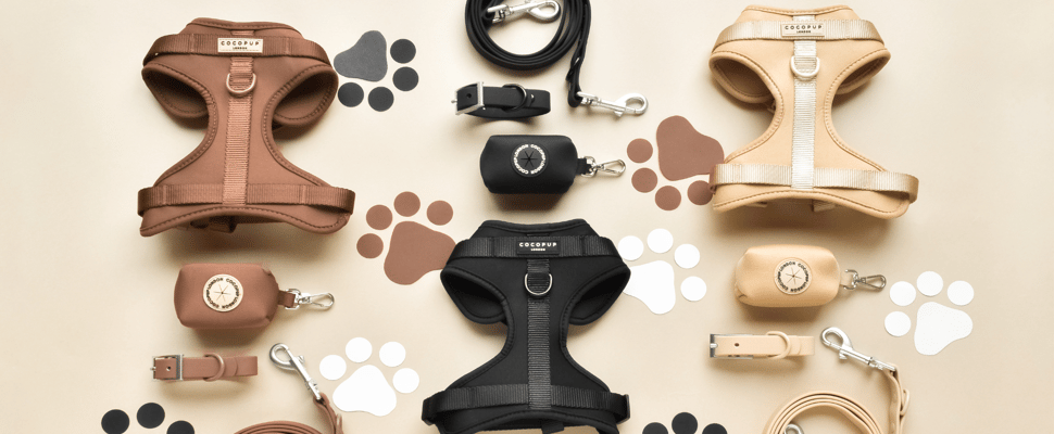 3 beige harnesses against a nude backdrop.
