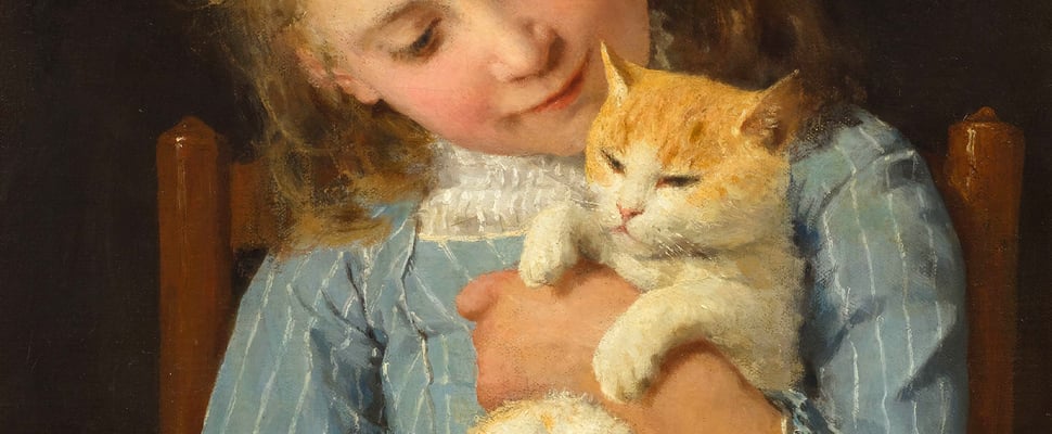 'Girl With a Cat' Albert Anker